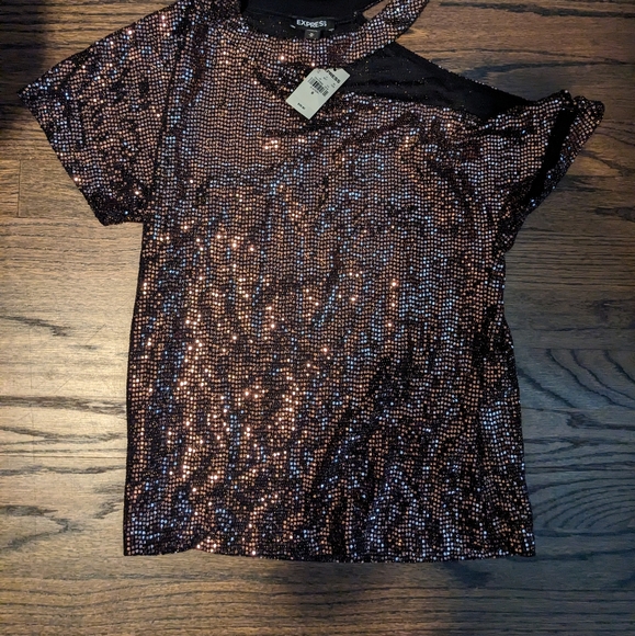 Express Sequin Choker Neck top - Picture 2 of 4